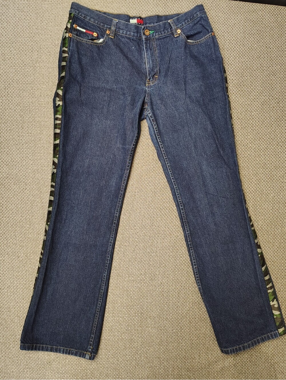 VTG Tommy Jeans Womens 13 Camo Side Stripe Jeans 100% Cotton Denim Dark Wash Y2K